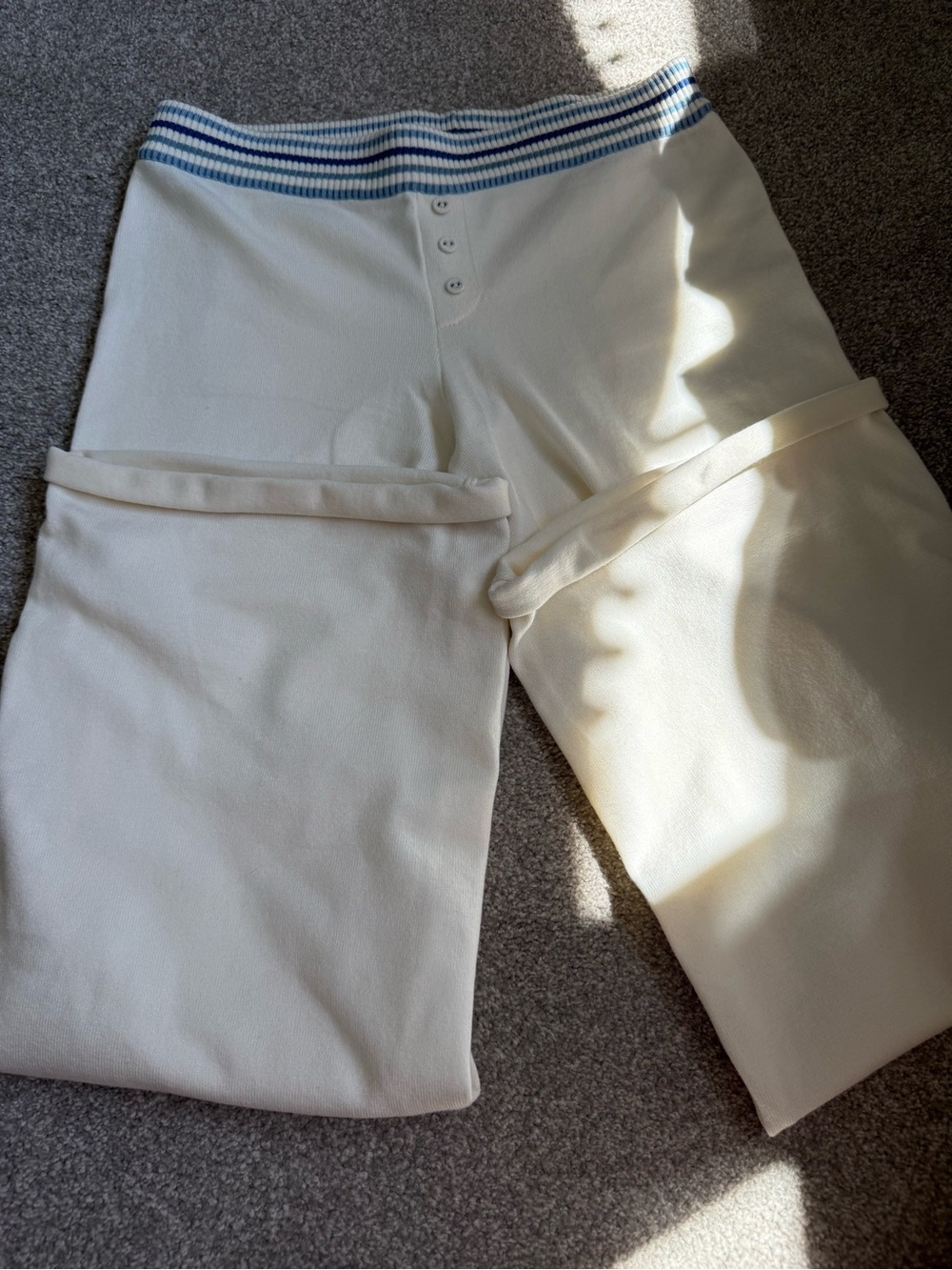 Edikted Cream Wide-Leg Pants with Blue Stripe Waistband